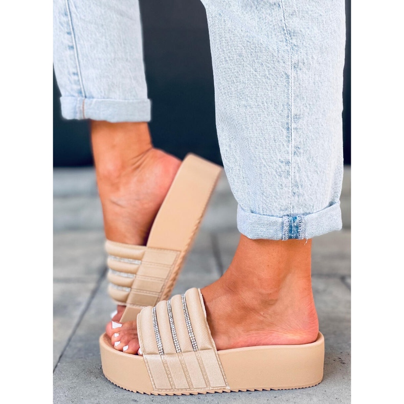 Papuci Leah Beige cu talpă înaltă bej 2