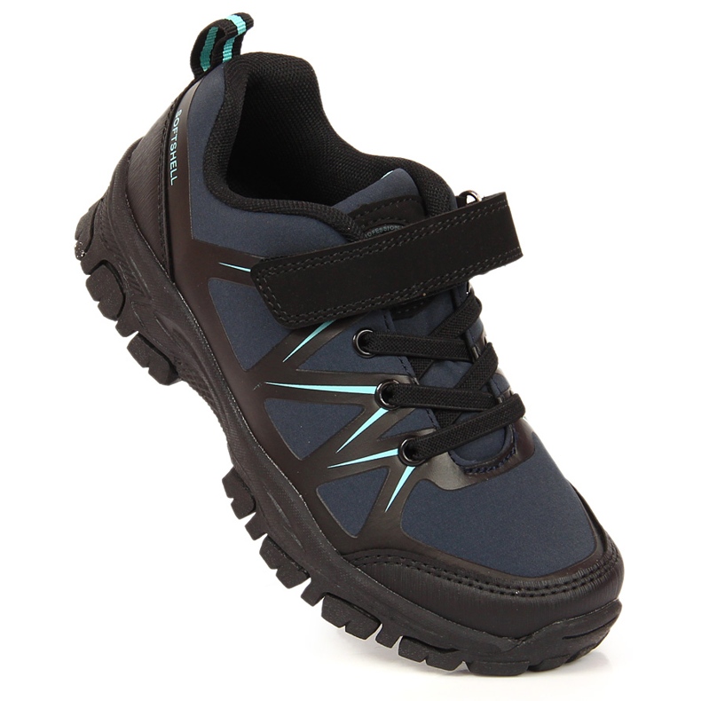 Pantofi de trekking pentru copii impermeabili cu Velcro bleumarin American Club negru albastru marin 1