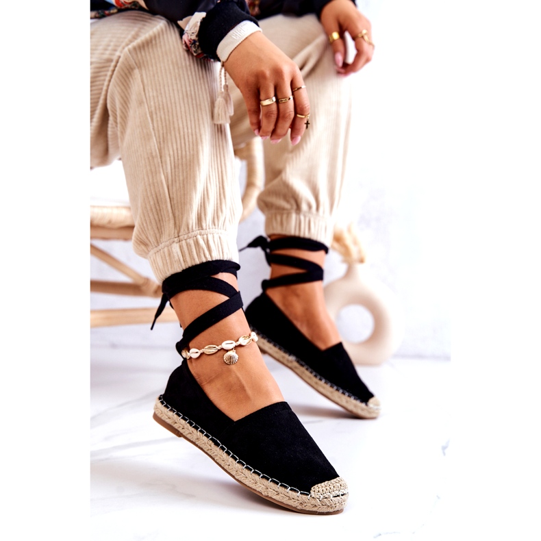 FB1 Ismanne Espadrile din piele intoarsa neagra Legate negru 4