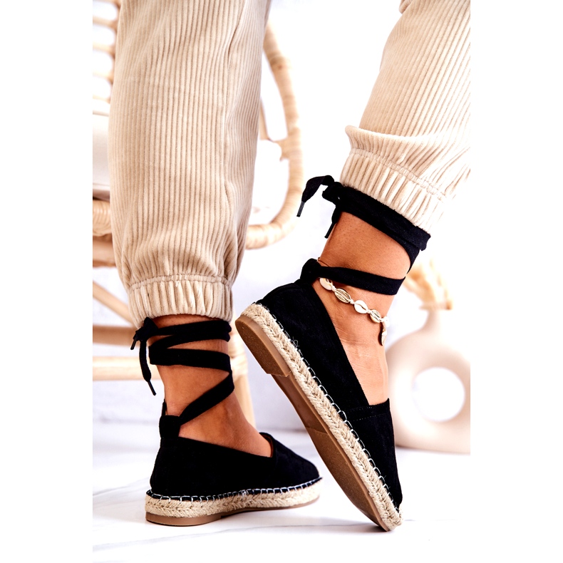 FB1 Ismanne Espadrile din piele intoarsa neagra Legate negru 5