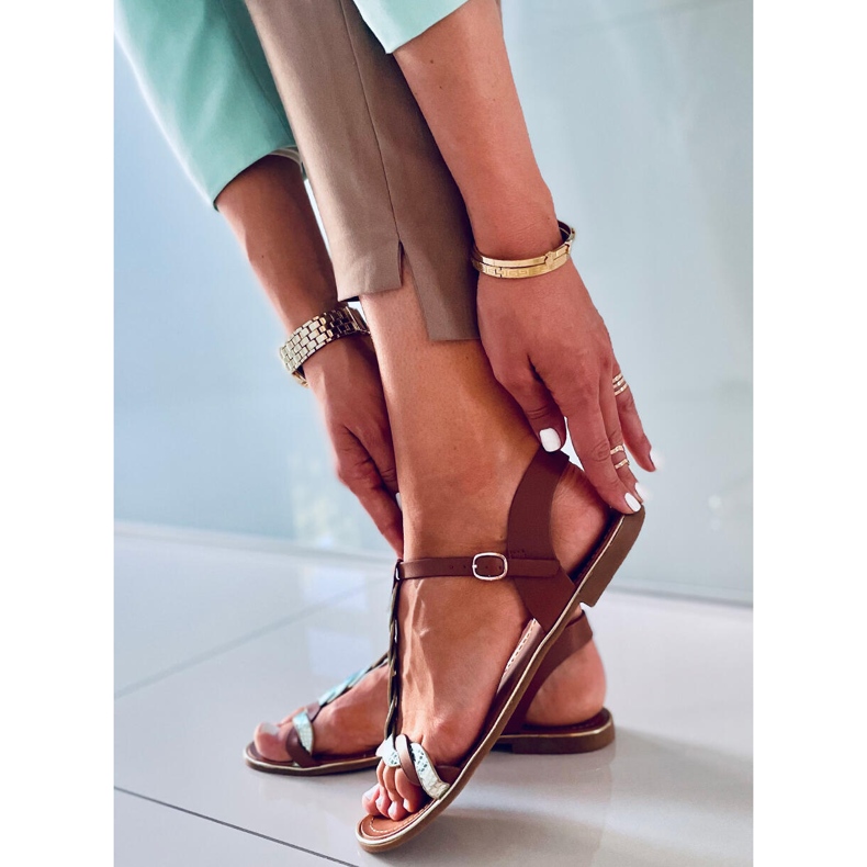 Sandale de dama Basma Camel iridescente maro 2