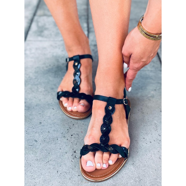 Sandale de dama Basma Black iridescente negru 1