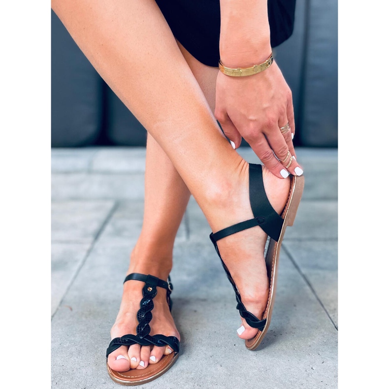 Sandale de dama Basma Black iridescente negru 2