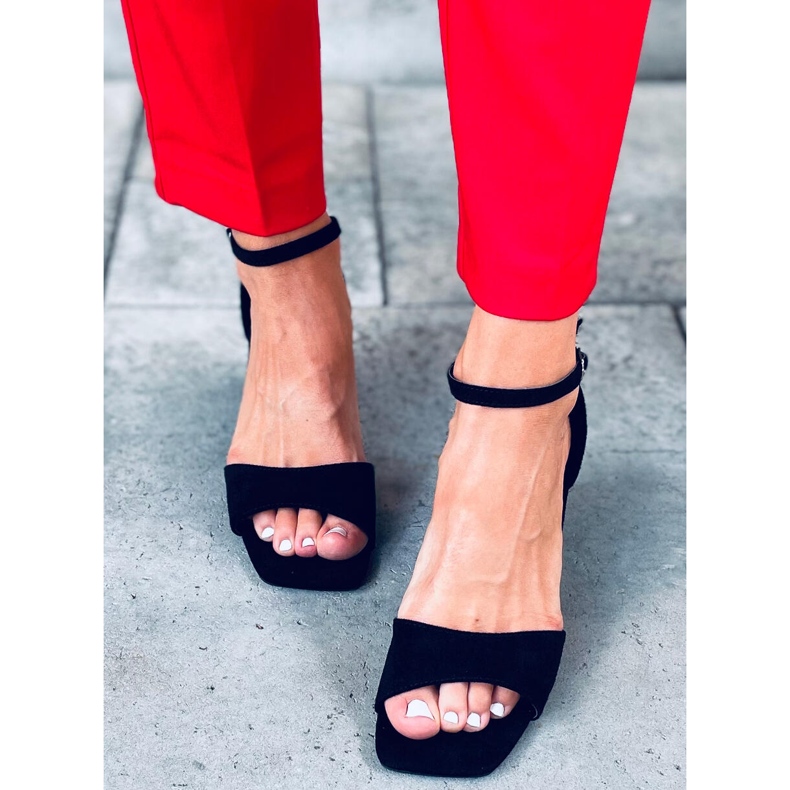 Sandale de dama cu toc inalt cu piele intoarsa Silence Black negru 1