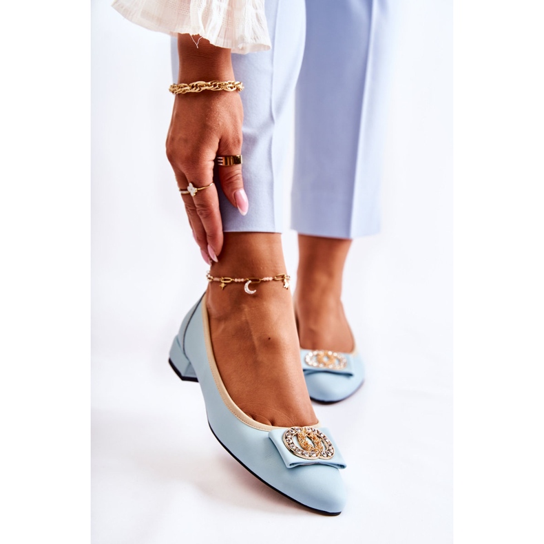 Balerini din piele cu un ornament Joliet albastru 1