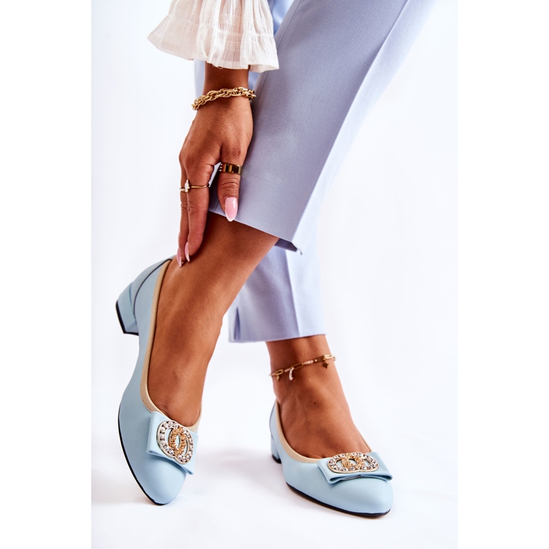 Balerini din piele cu un ornament Joliet albastru 2