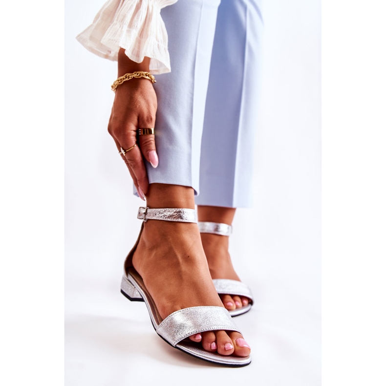 PA2 Sandale din piele Shanley argintie pentru femei 1