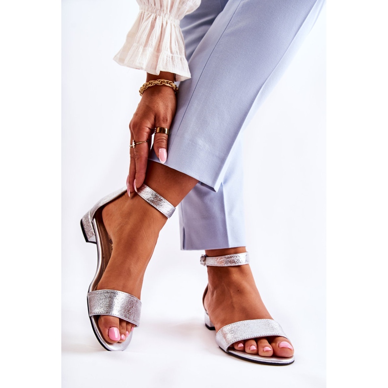 PA2 Sandale din piele Shanley argintie pentru femei 2