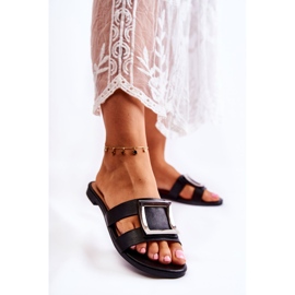 PG1 Papuci De Damă De Piele Cu Decor Roysa Negru 1