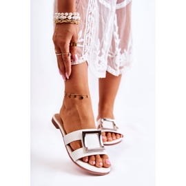 PG1 Papuci De Dama Piele Cu Decorat Roysa Alb 1