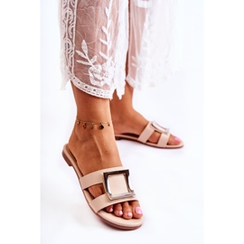 PG1 Papuci De Damă De Piele Cu Decor Nude Roys bej 1