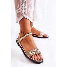 Sandale Clasice Damă Cu Ornamente Florella Aurii de aur 1