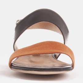 Marco Shoes Sandale plate, din piele naturală, cu toc metalic maro 1