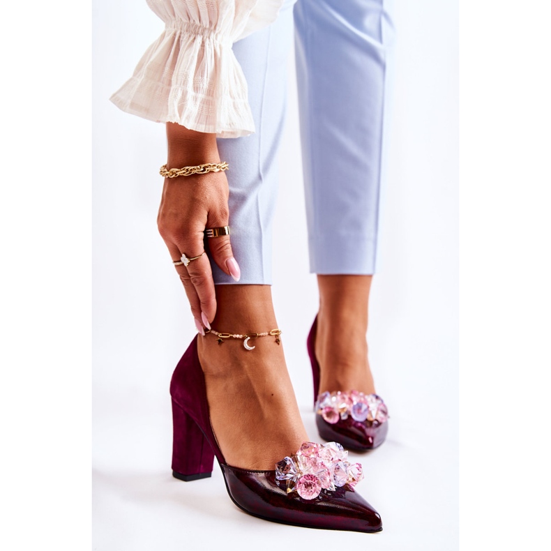 PA2 Pompi din piele la modă cu ornamente maro Louna roșu 1