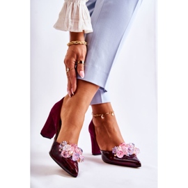 PA2 Pompi din piele la modă cu ornamente maro Louna roșu 2