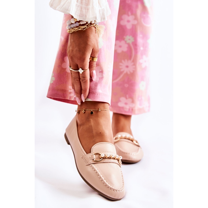 PG1 Mocasini De Dama Cu Perle Decorative Bej Sergia 1