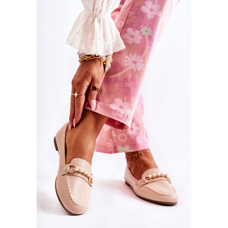 PG1 Mocasini De Dama Cu Perle Decorative Bej Sergia 2