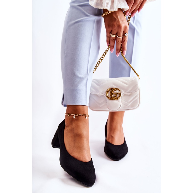 Pompi din piele intoarsa pe toc jos negru Torino 2