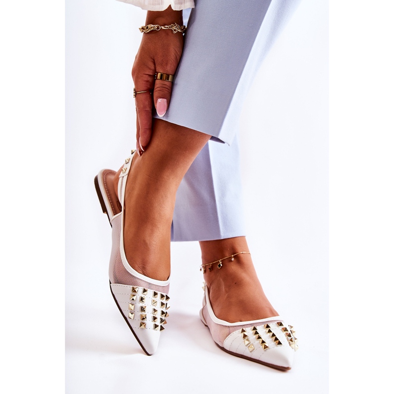 Balerini de damă cu știfturi alb Kinley 2