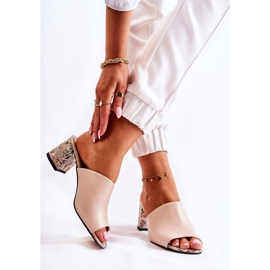 PA2 Papuci De Dama Piele Pe Toc Inalt Flori Bej Nessita 2