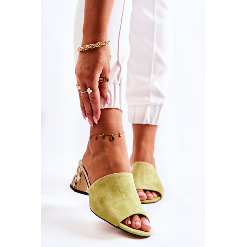 PA2 Papuci de damă din piele intoarsa pe toc Verde Perry 1