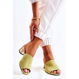 PA2 Papuci de damă din piele intoarsa pe toc Verde Perry 2