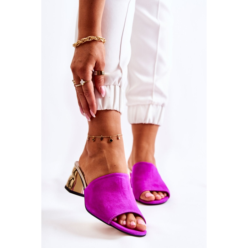 PA2 Papuci de femei din piele intoarsa cu toc inalt Fuchsia Perry roz 1