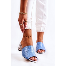 Papuci de damă din piele cu model crocodil pe călcâi albastru Perry 1 Papuci de damă din piele cu model crocodil pe călcâi albastru Perry 1