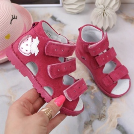 Sandale ortopedice din piele cu fuchsia căpșuni Kornecki Jr KORORT117 roz 1