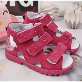 Sandale ortopedice din piele cu fuchsia căpșuni Kornecki Jr KORORT117 roz 2
