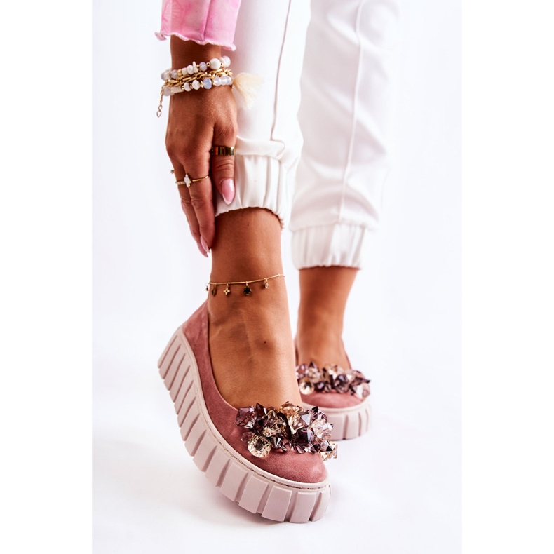 PA2 Balerini din piele intoarsa pe platforma cu ornament roz ladette 1