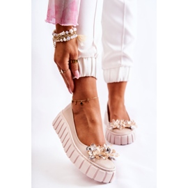 PA2 Balerini De Piele Pe Platformă Cu Ornament Ladette Bej 1