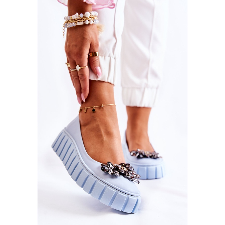 PA2 Balerini De Piele Pe Platformă Cu Ornament Ladette Albastru 2