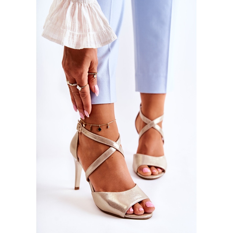 Sergio Leone Sandale la modă pe un toc înalt Loressa auriu strălucitor de aur 1