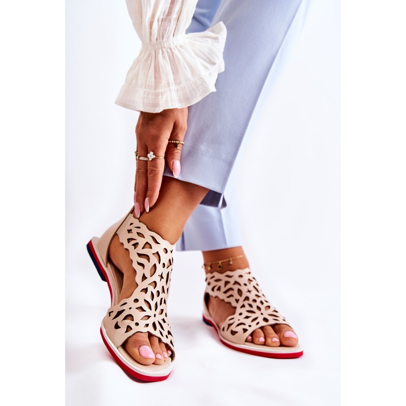 PA2 Sandale ajurate ușoare din piele Bej Alima 2