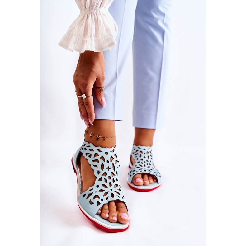 PA2 Sandale ajurate ușoare din piele albastru deschis Alima 1