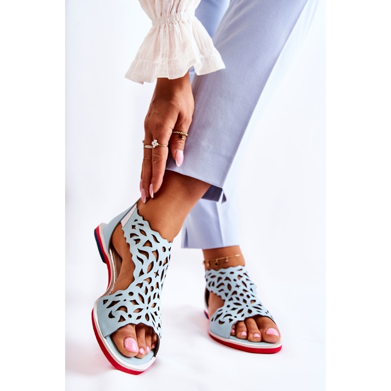 PA2 Sandale ajurate ușoare din piele albastru deschis Alima 2