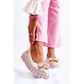 PA2 Balerini De Piele Pe Platformă Cu Ornament Ladette Auriu de aur 1