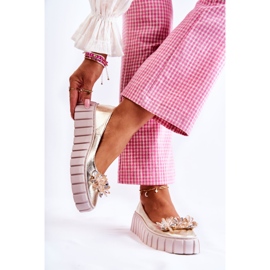 PA2 Balerini De Piele Pe Platformă Cu Ornament Ladette Auriu de aur 2