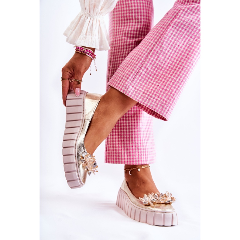 PA2 Balerini De Piele Pe Platformă Cu Ornament Ladette Auriu de aur 2