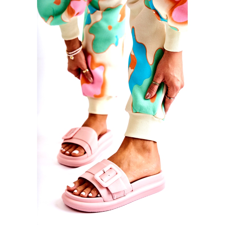 Flip-flops de damă cu cataramă, roz 1