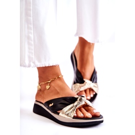 PE1 Papuci confortabili din piele pentru femei Neyla, negru și auriu de aur 1