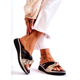 PE1 Papuci confortabili din piele pentru femei Neyla, negru și auriu de aur 2