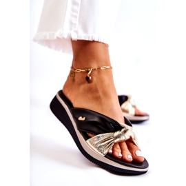 PE1 Papuci confortabili din piele pentru femei Neyla, negru și auriu de aur 3