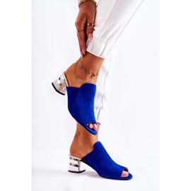 Papuci de damă din piele intoarsa pe toc, bleumarin, marin albastru 2 Papuci de damă din piele intoarsa pe toc, bleumarin, marin albastru 2