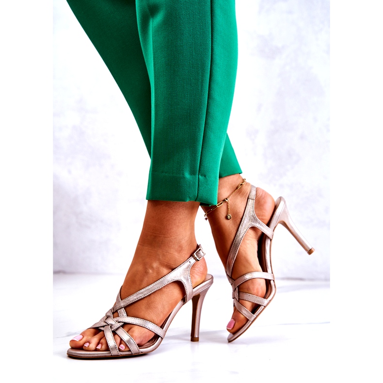 Sandale Piele Tocuri Înalte Laura Messi 2002 Bej și Auriu 3