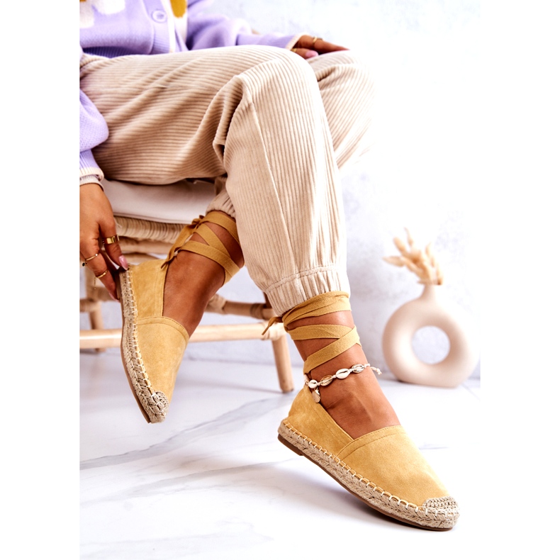 FB1 Espadrile din piele intoarsa Ismanne galbene legate 4