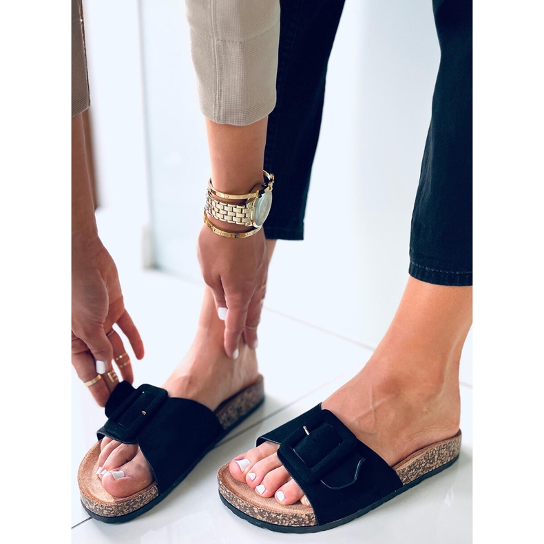 Priya Papuci cu talpă din plută neagră negru 1