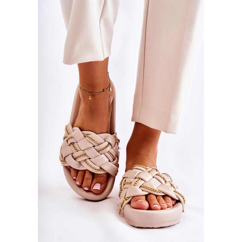 PS1 Papuci De Damă Piele Cu Lant Bej Soline 1