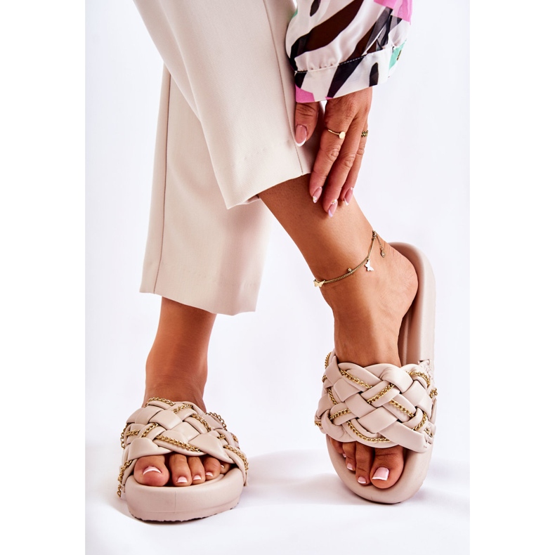 PS1 Papuci De Damă Piele Cu Lant Bej Soline 2